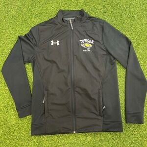 Under Armour Towson Tigers Mens Small Black Full Zip Fitted Hybrid Jacket Logo